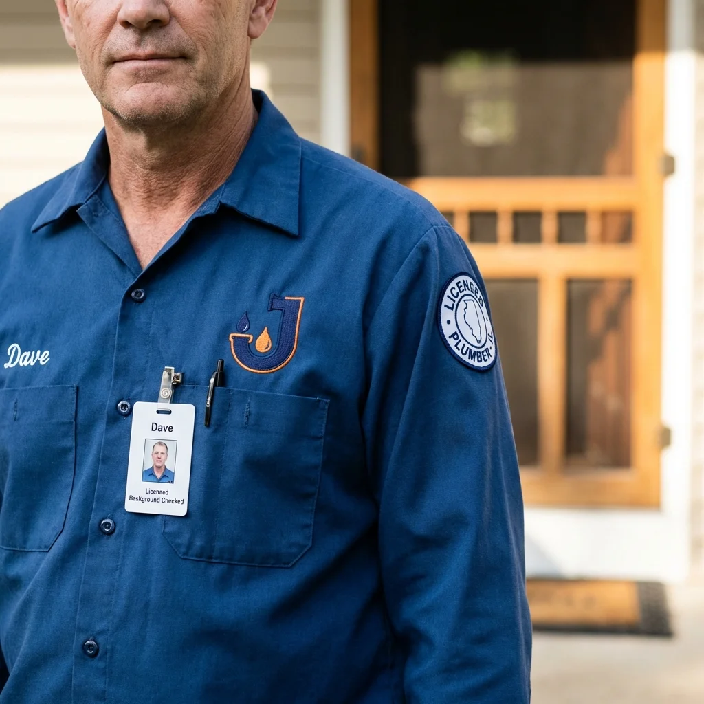 Licensed plumber showing ID badge in Sioux City, IA