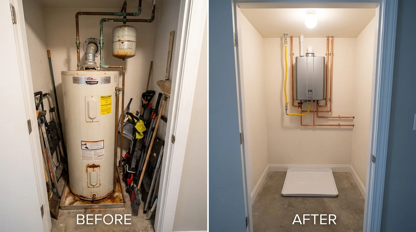 Tank water heater versus wall-mounted tankless unit comparison for Sioux City, IA homeowners