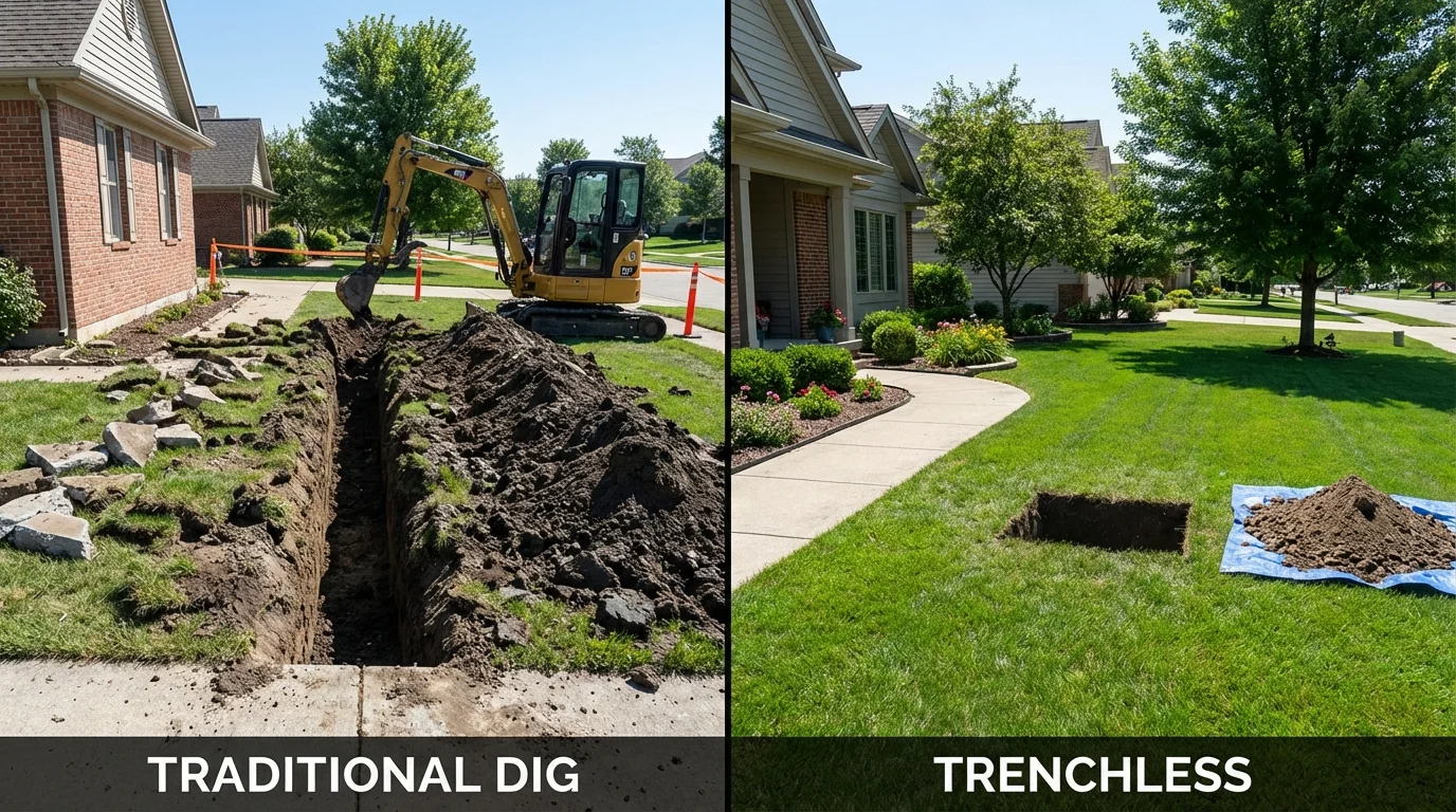 Trenchless sewer repair with minimal yard damage versus traditional excavation in Sioux City, IA